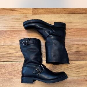 Frye Black Leather Combat Boots